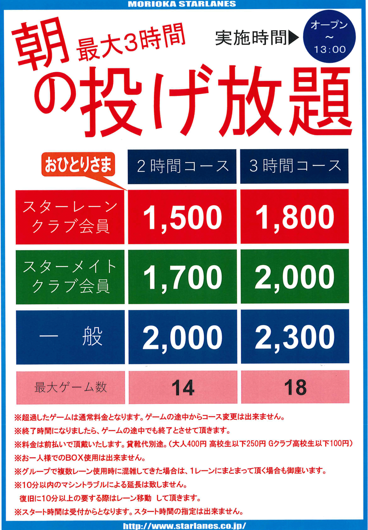 朝の投げ放題料金表