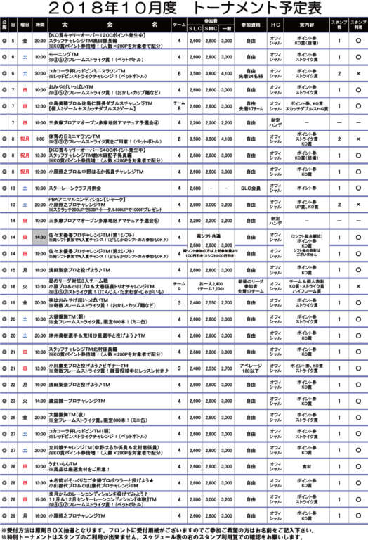１０月トーナメント予定表