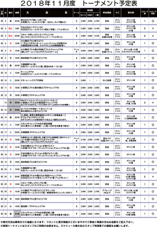 １１月トーナメント予定表