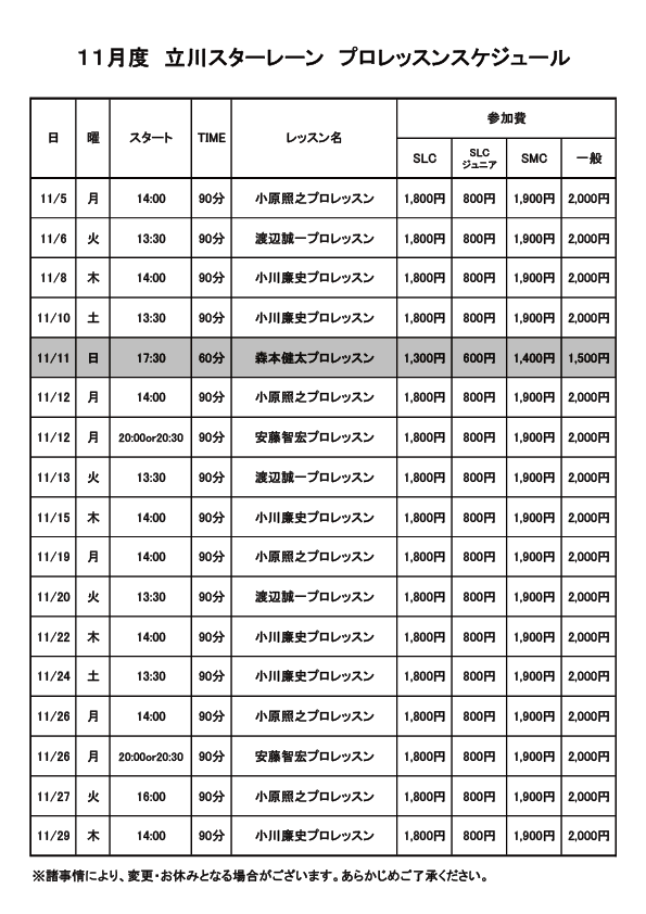 １１月度プロボウラーレッスン会